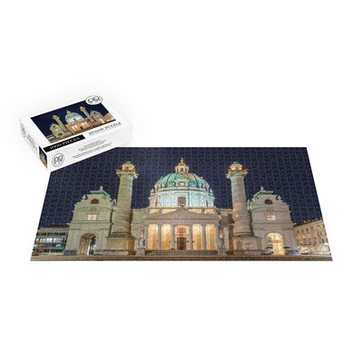 Night View Of St. Charles Church, Vienna, Austria Jigsaw Puzzle