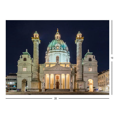 Night View Of St. Charles Church, Vienna, Austria Jigsaw Puzzle