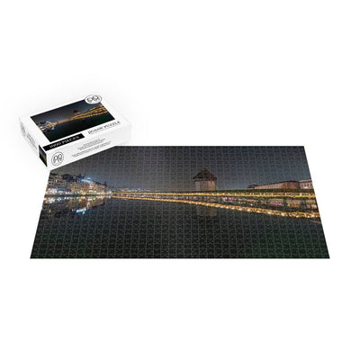 Night View of the Kapellbrucke in Lucerne, Switzerland Jigsaw Puzzle