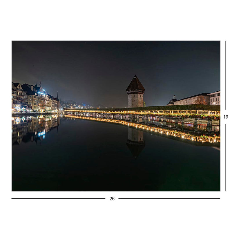 Night View of the Kapellbrucke in Lucerne, Switzerland Jigsaw Puzzle